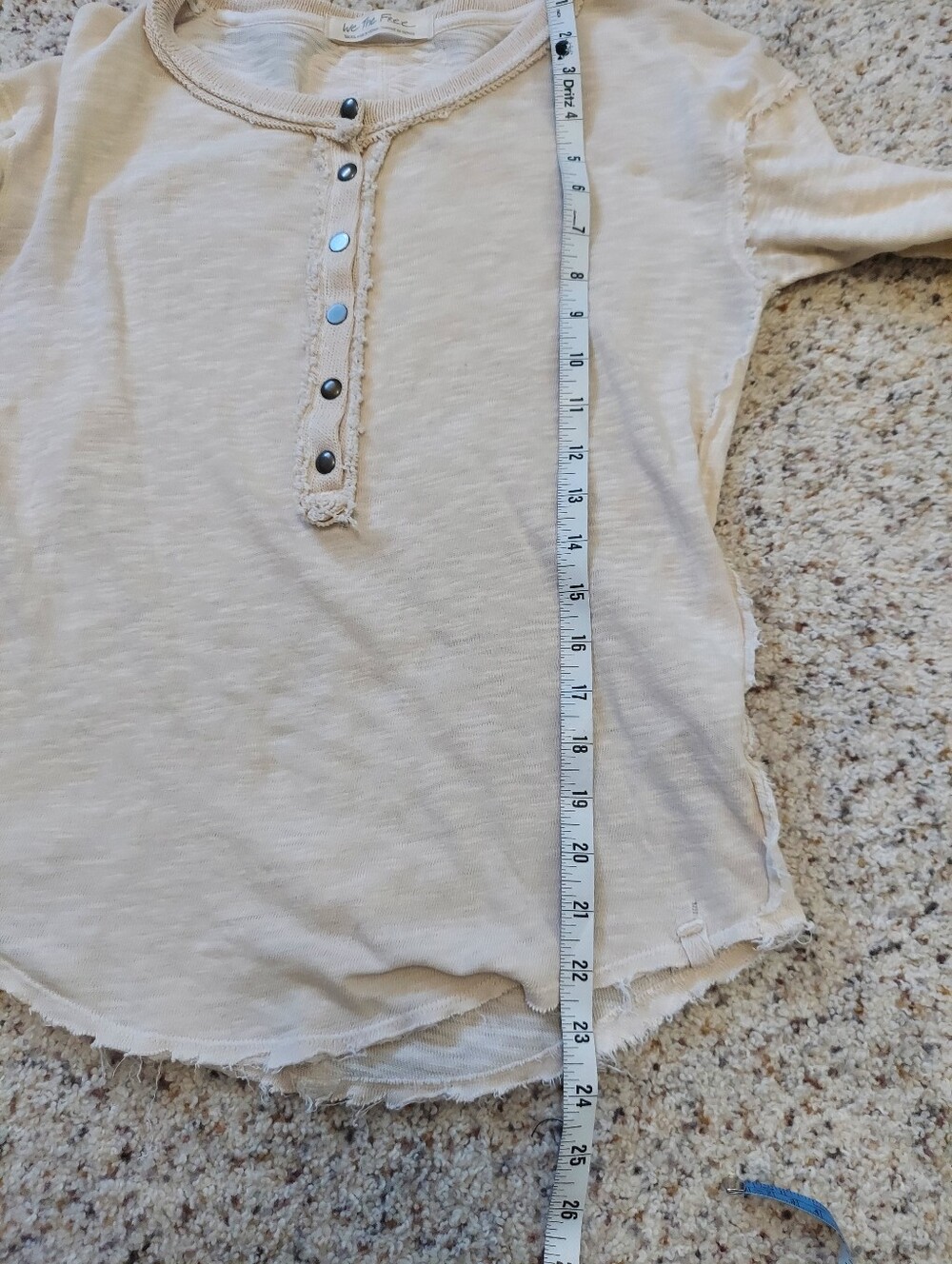 We The Free Cotton Ivory Long Sleeve Knit Henley Top Distressed Edges Small - Picture 12 of 12